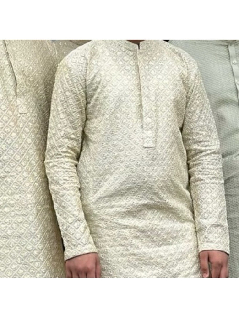 Men's Embroidered Cream Kameez Kurta